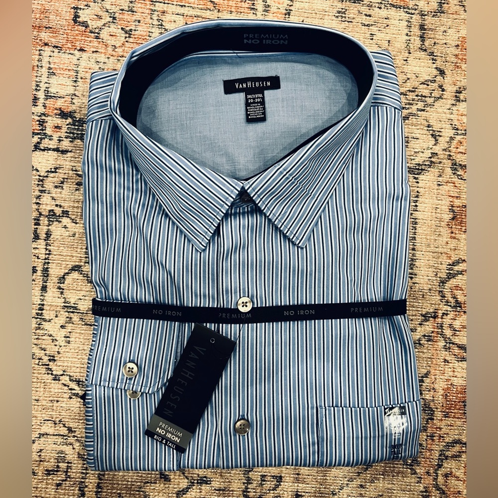 Mens VAN HEUSEN collared button down dress shirt Blue sz 3XLT 3XL tall NWT
